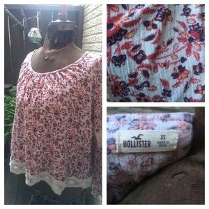 Holister boho floral and lace blouse